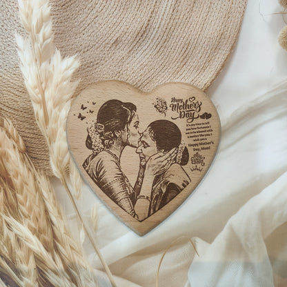 Heart Shape Engraved Wooden Photo Frame For Mother’s Day