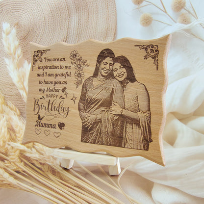 Personalised Engraved Zig Zag Wooden Photo Frame with Wooden Stand