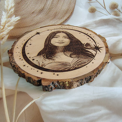 Personalized  Engraved Round Wooden Slice Customised Photo Frame