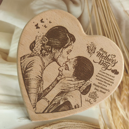 Heart Shape Engraved Wooden Photo Frame For Mother’s Day