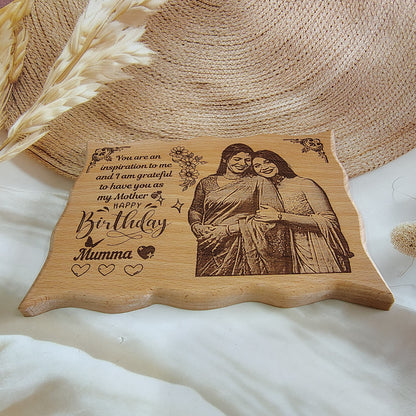 Personalised Engraved Zig Zag Wooden Photo Frame with Wooden Stand