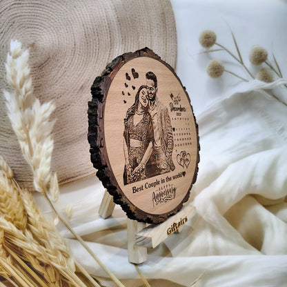 Customised Engraved Round Wooden Slice Photo Frame