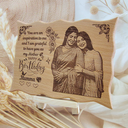 Personalised Engraved Zig Zag Wooden Photo Frame with Wooden Stand