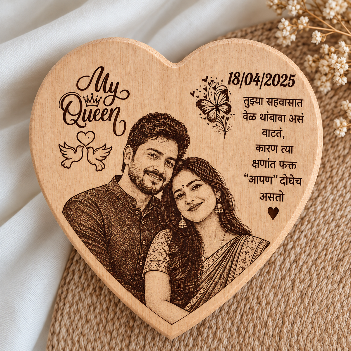 Personalized Heart Shape Wooden Photo Plaque