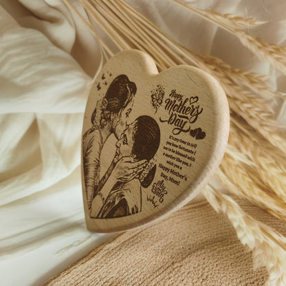 Heart Shape Engraved Wooden Photo Frame For Mother’s Day