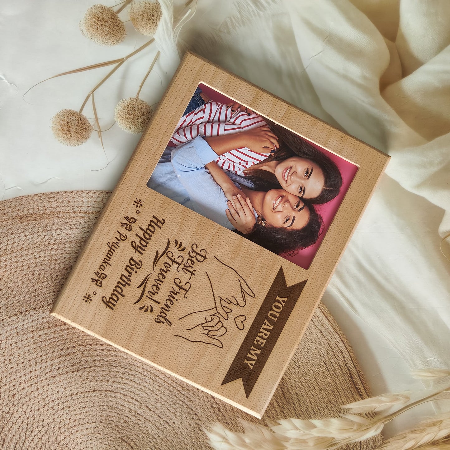 Customised Wooden Photo Frame with Engrave Message Tabletop, Best Gift for Best Friends Birthday