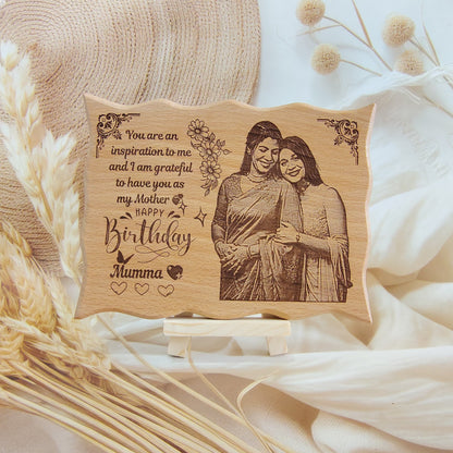 Personalised Engraved Zig Zag Wooden Photo Frame with Wooden Stand