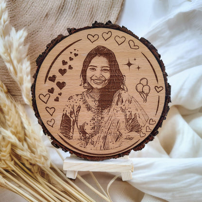Personalized Engraved Round Wooden Slice Photo Frame