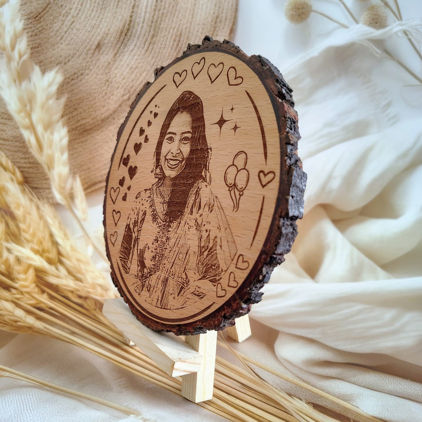 Personalized Engraved Round Wooden Slice Photo Frame