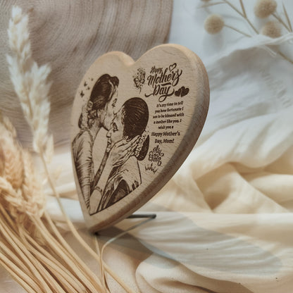 Personalized Engraved Wooden Heart Plaque for Mom