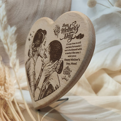 Personalized Engraved Wooden Heart Plaque for Mom