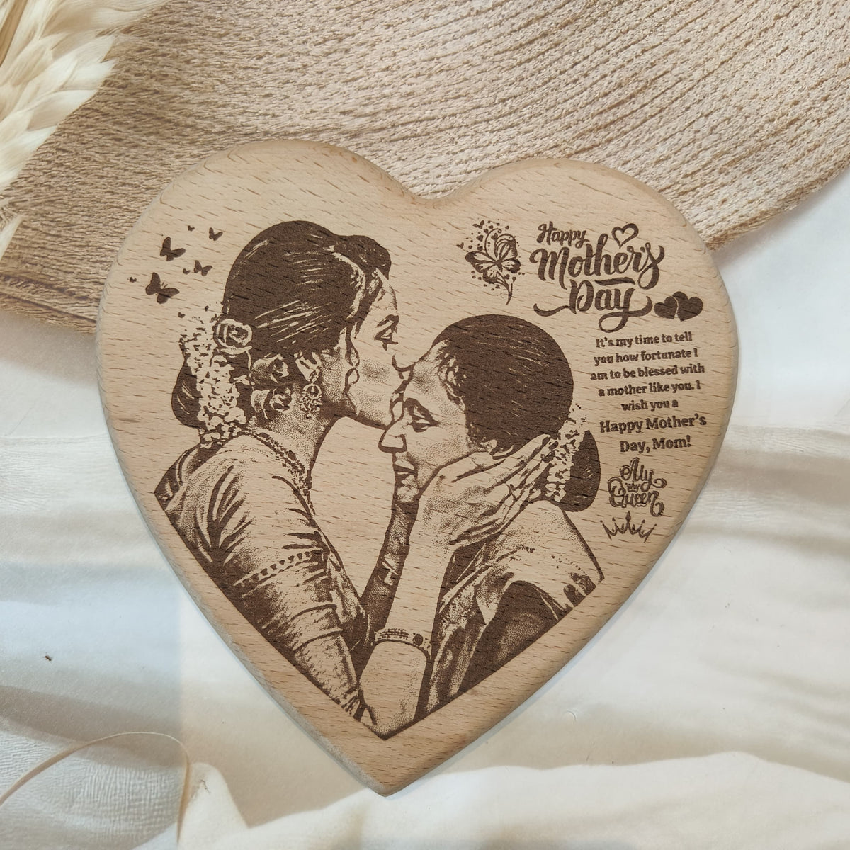 Personalized Engraved Wooden Heart Plaque for Mom