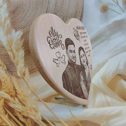 Heart Shape Engraved Wooden Photo Frame