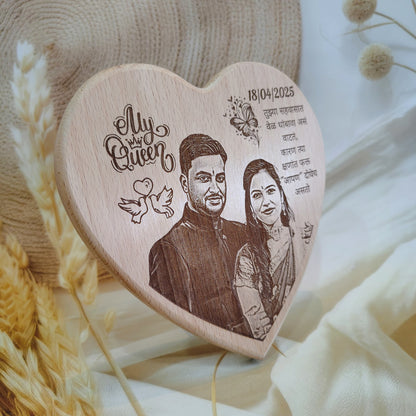 Heart Shape Engraved Wooden Photo Frame