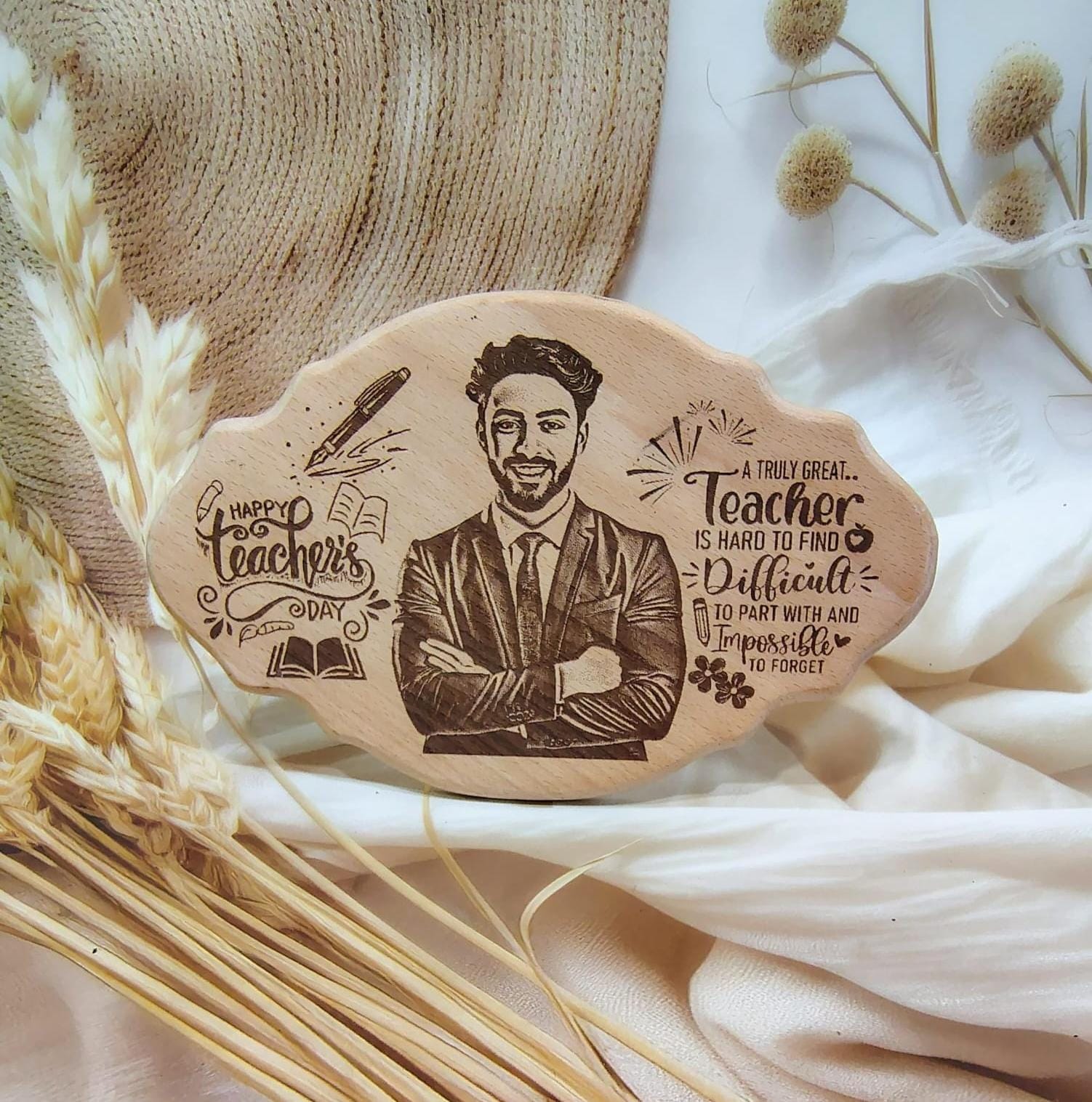 Happy Teacher's Day Unique Design Engraved Wooden Photo Frame