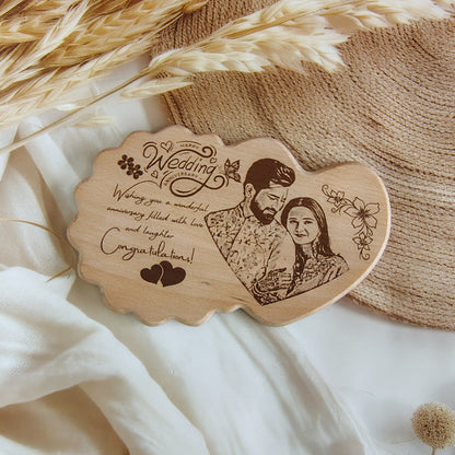 Personalized Engraved Heart with Flower Wooden Photo Frame
