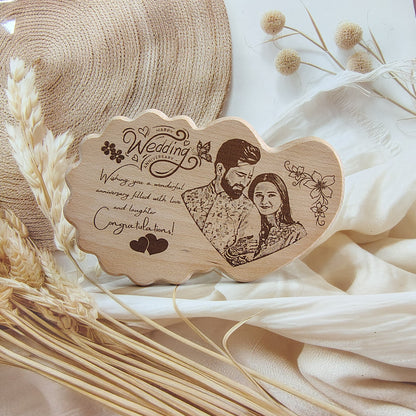 Personalized Engraved Heart with Flower Wooden Photo Frame