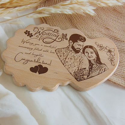 Personalized Engraved Heart with Flower Wooden Photo Frame