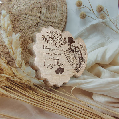 Personalized Engraved Heart with Flower Wooden Photo Frame