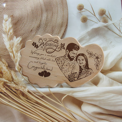 Personalized Engraved Heart with Flower Wooden Photo Frame