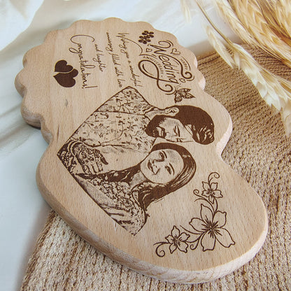 Personalized Engraved Heart with Flower Wooden Photo Frame