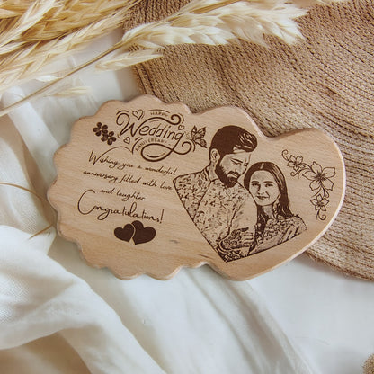 Personalized Engraved Heart with Flower Wooden Photo Frame