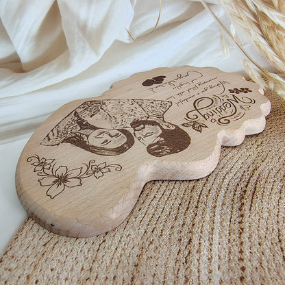 Personalized Engraved Heart with Flower Wooden Photo Frame