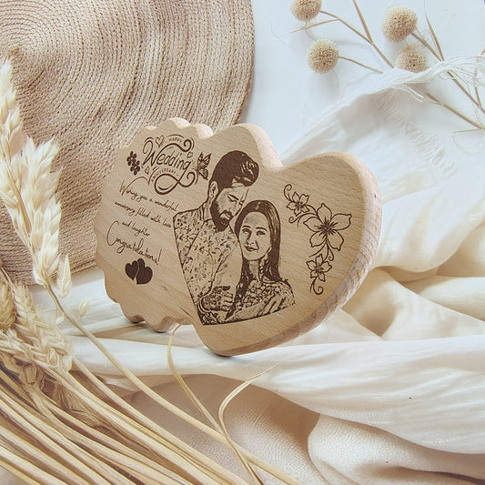 Personalized Engraved Heart with Flower Wooden Photo Frame