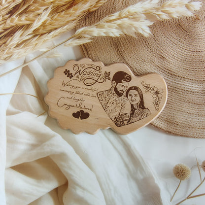 Personalized Engraved Heart with Flower Wooden Photo Frame