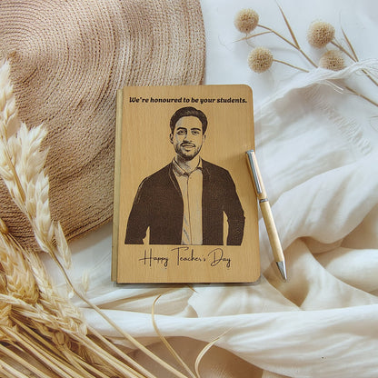 Personalised Engrave Wooden Diary Pen Combo - Giftairs