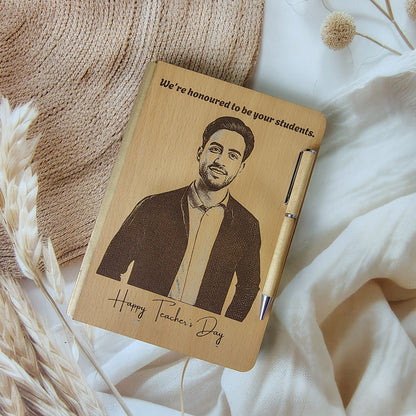 Personalised Engrave Wooden Diary Pen Combo - Giftairs