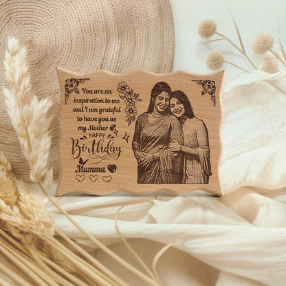 Personalised Engraved Zig Zag Wooden Photo Frame with Wooden Stand