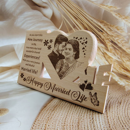 Personalized Engraved LOVE Shaped Wooden Photo Frame |Plaque