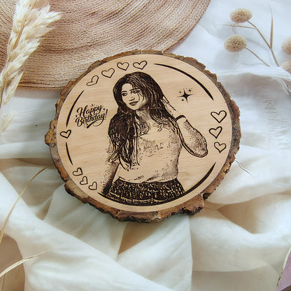 Personalized  Engraved Round Wooden Slice Customised Photo Frame For Birthday
