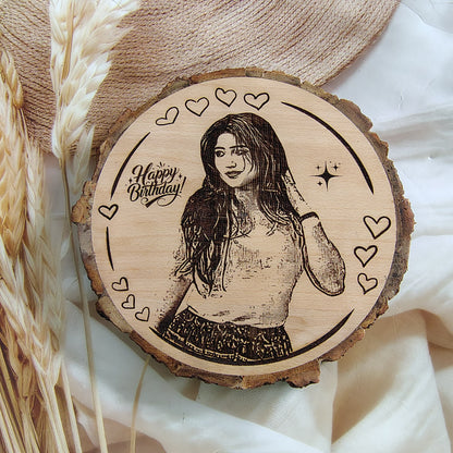 Personalized  Engraved Round Wooden Slice Customised Photo Frame For Birthday