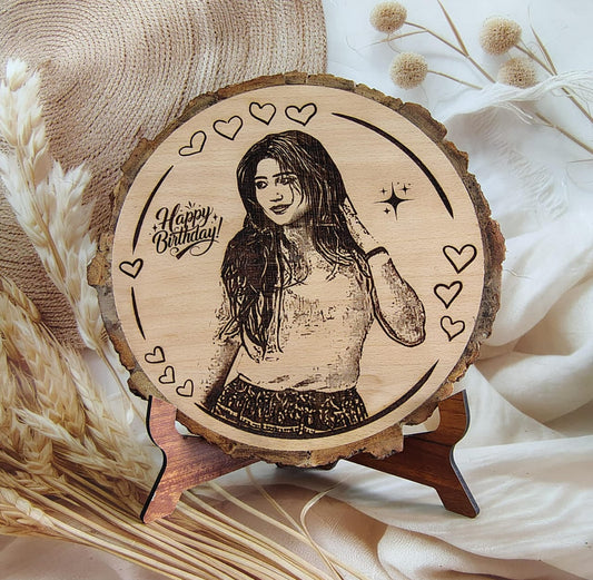 Personalized  Engraved Round Wooden Slice Customised Photo Frame For Birthday