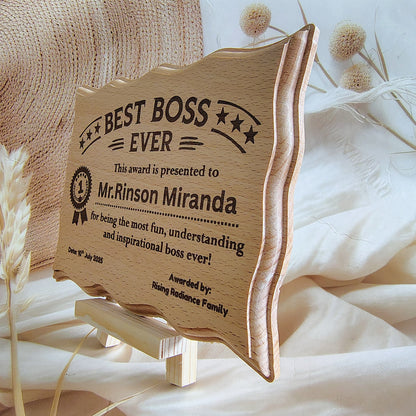 Best Boss Ever Personalized Wooden Award Plaque!
