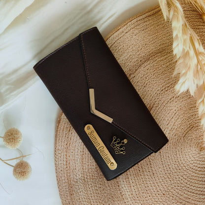 Personalised Premium Imported Leather Women's Clutch (Wallet) Combo