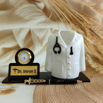 Personalized Engraved Doctors Coat Pen Stand With Pen