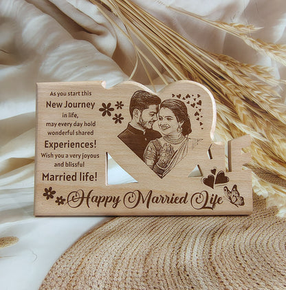 Personalized Engraved LOVE Shaped Wooden Photo Frame |Plaque