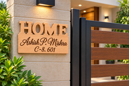 Giftairs Custom Wooden Home Name Plate | Personalised European Beech Wood Door Sign | Permanent Laser Engraved Name Plate for Home, Villa & Apartment ( 10 x 6 inch )