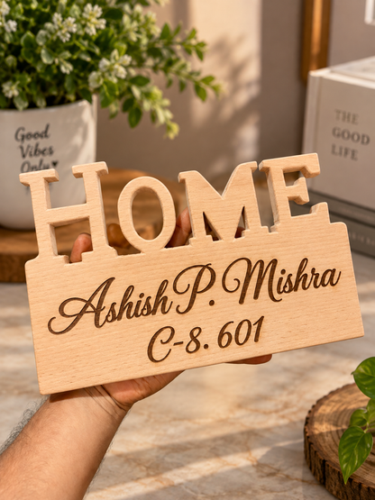 Giftairs Custom Wooden Home Name Plate | Personalised European Beech Wood Door Sign | Permanent Laser Engraved Name Plate for Home, Villa & Apartment ( 10 x 6 inch )