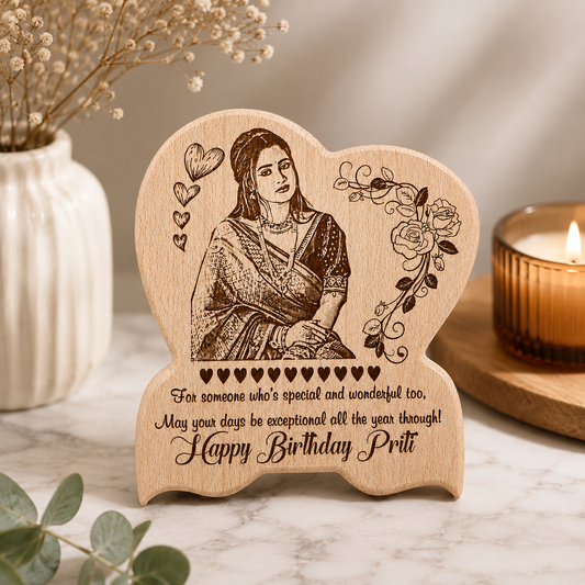 Customised Wooden Photo Engraving Heart Plaque