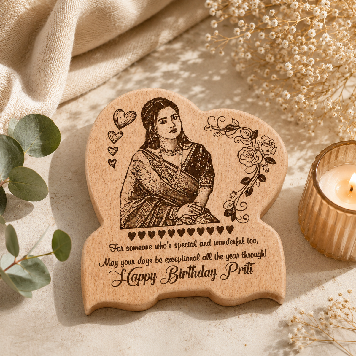 Customised Wooden Photo Engraving Heart Plaque
