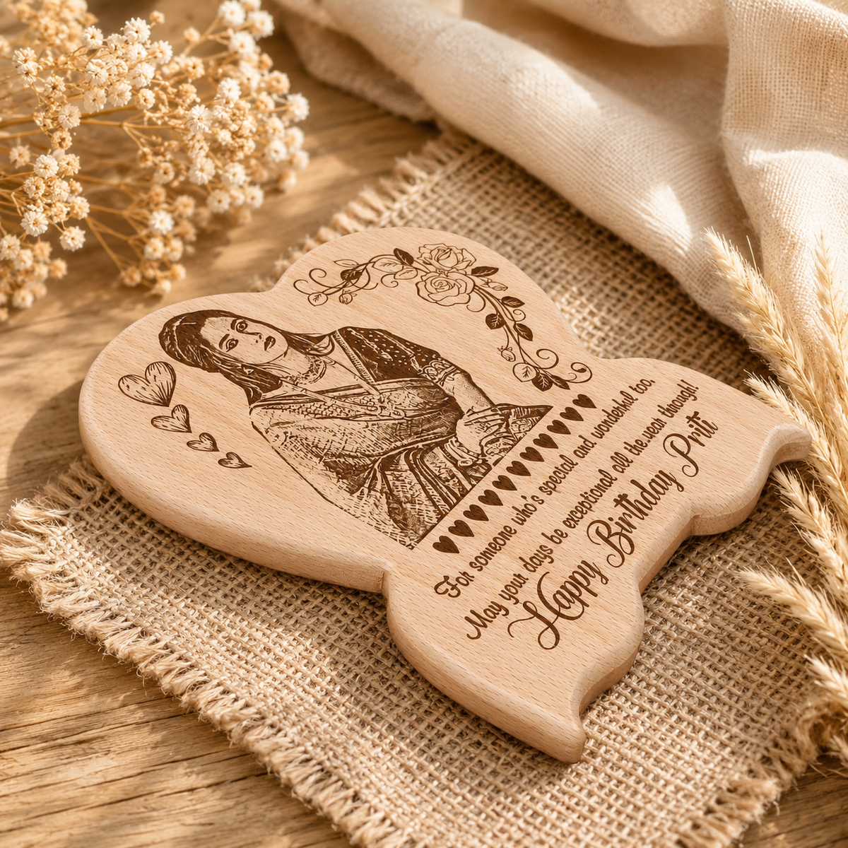Customised Wooden Photo Engraving Heart Plaque