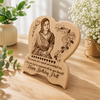 Customised Wooden Photo Engraving Heart Plaque
