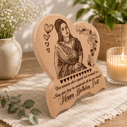 Customised Wooden Photo Engraving Heart Plaque